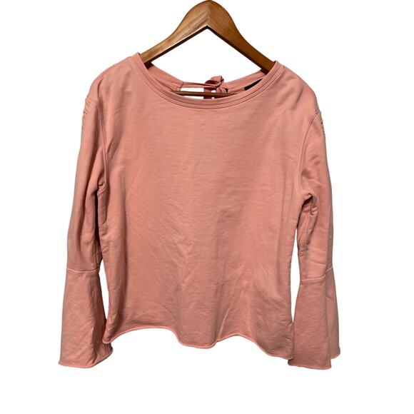 Sanctuary Pink Oversized Long Sleeve Crew Neck Back Bow Raw Edge Sweatshirt XS - Picture 1 of 12